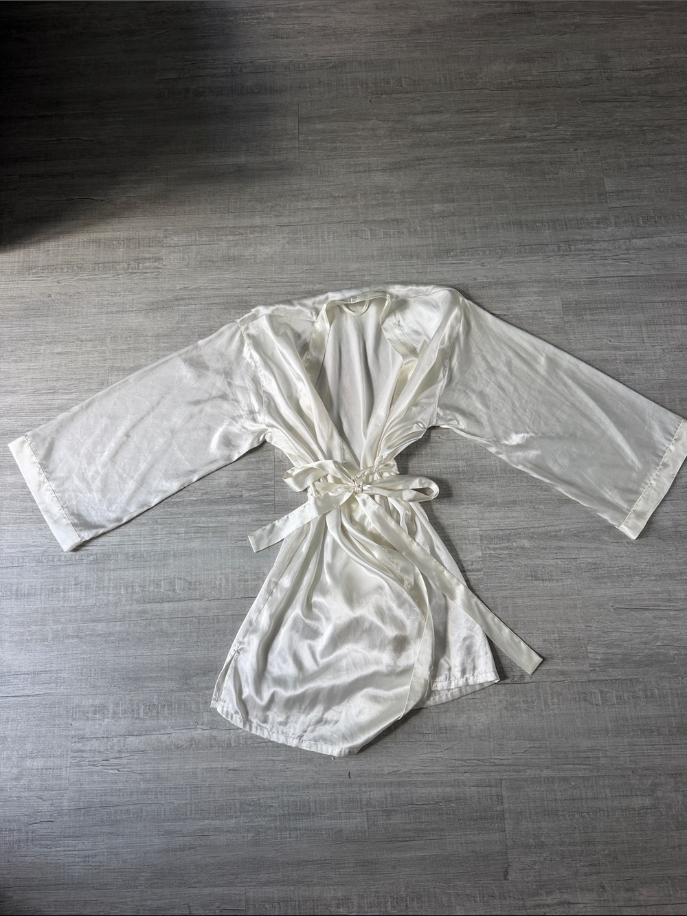 La SENZA Ivory Satin Kimono Robe with Self Tie